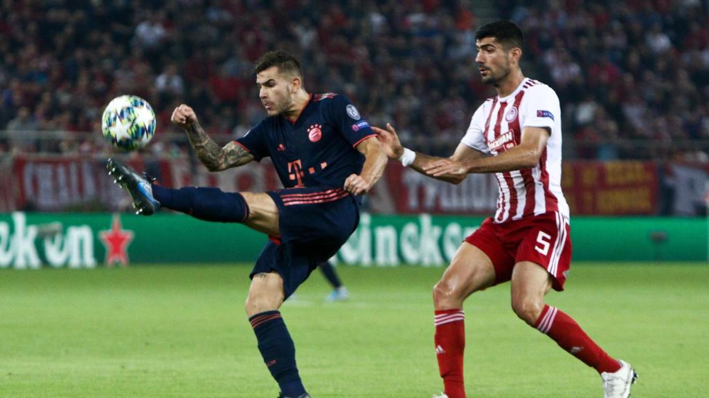 Lucas Hernández, contra el Olympiacos en Champions League