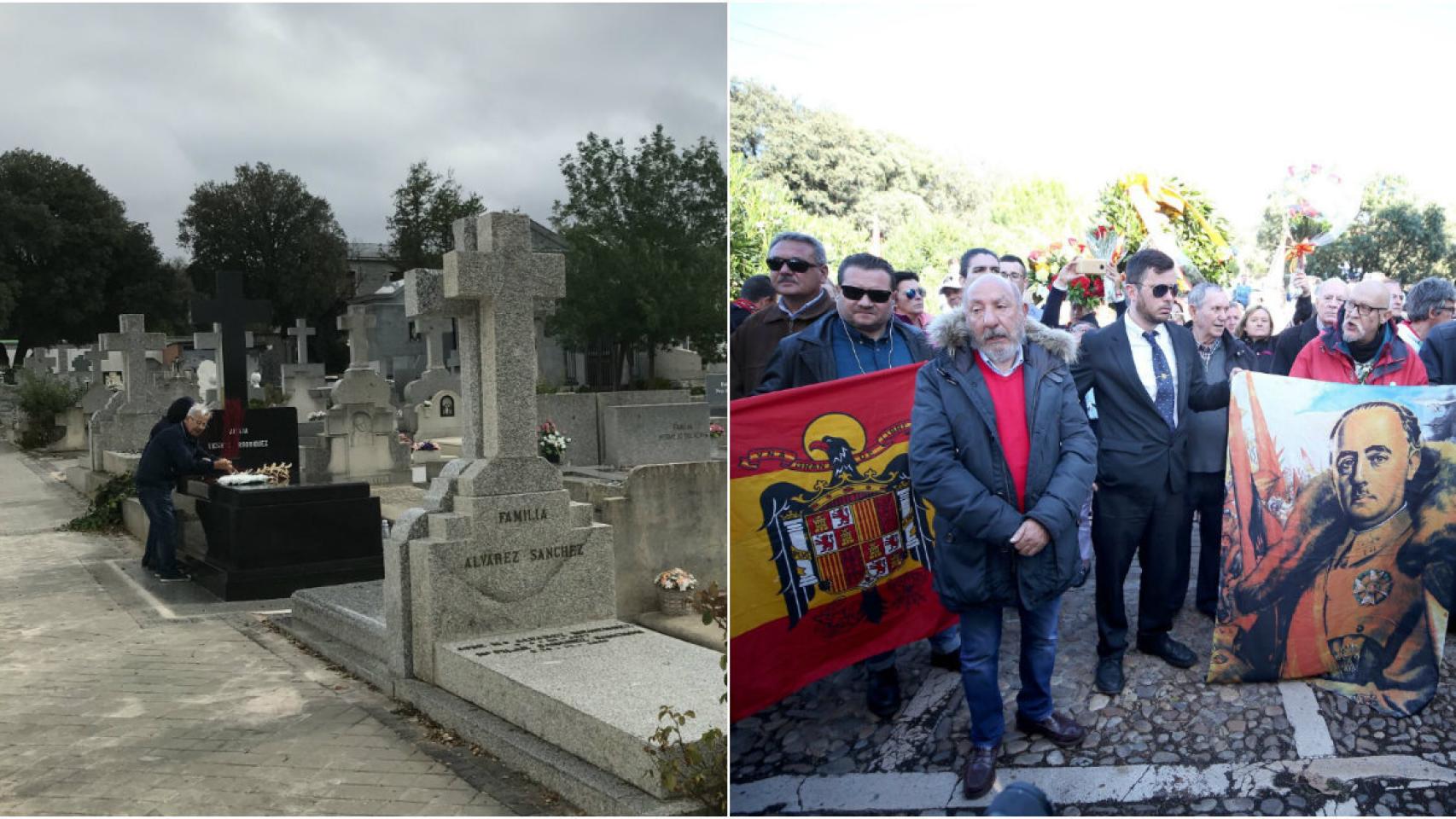 A la izquierda, el interior del cementerio de Mingorrubio; a la derecha, el exterior del camposanto, este jueves.