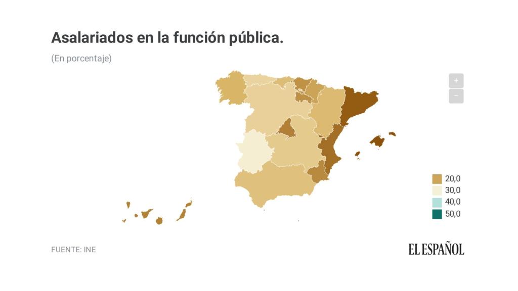 Una cuarta parte de los asalariados en cinco Comunidades son funcionarios