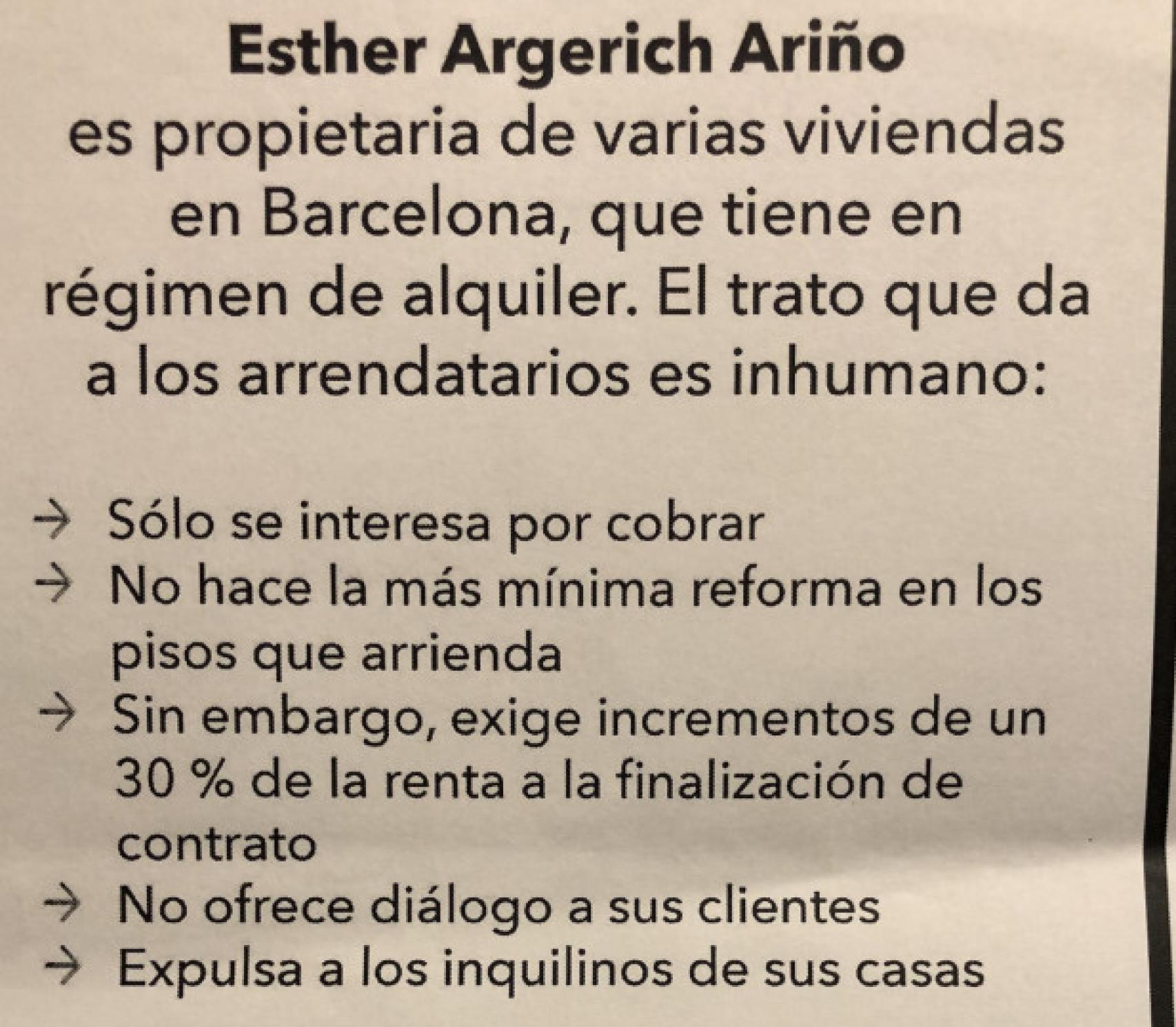 Uno de los panfletos que repartieron en el trabajo de Esther.