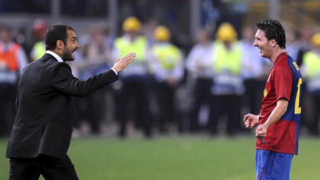 Guardiola junto a Leo Messi