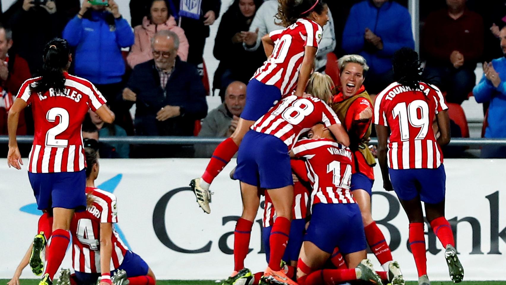 Jugadoras el Atlético de Madrid celebrando contra el Manchester City.