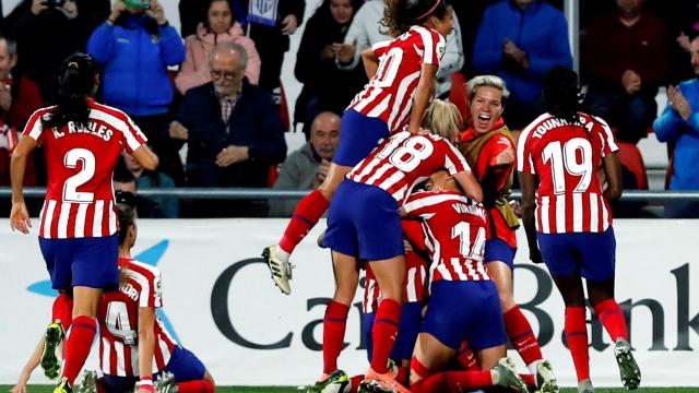 Jugadoras el Atlético de Madrid celebrando contra el Manchester City.