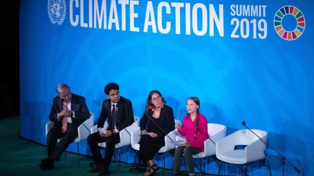 Greta Thunberg durante un charla previa a la Cumbre del Clima.