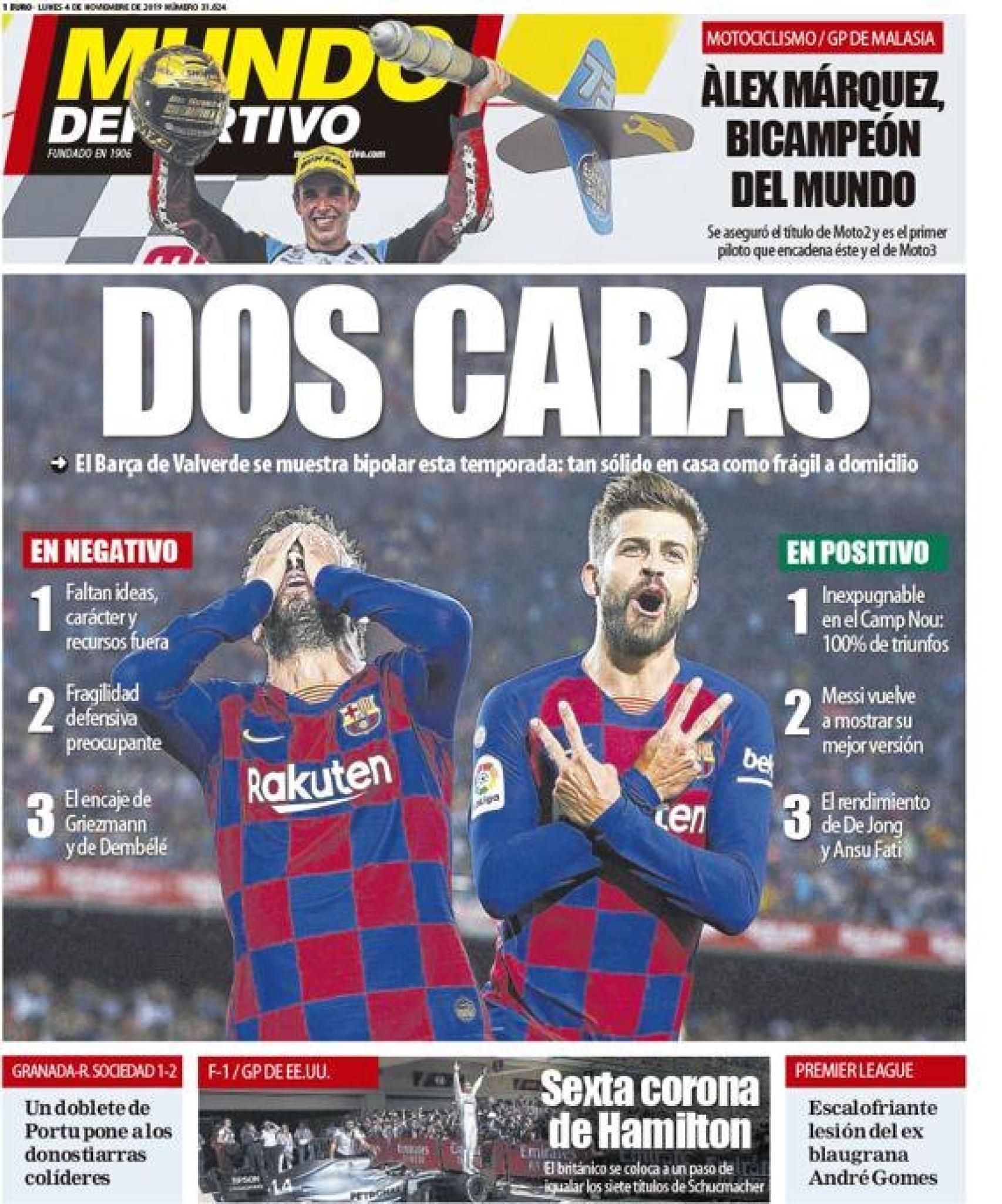 La portada del diario Mundo Deportivo (04/11/2019)