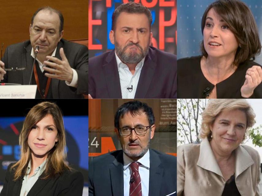 De izquierda a derecha y de arriba a abajo: Vicent Sanchis, Toni Soler, Lídia Heredia, Cristina Puig, Xavier Graset y Pilar Rahola.