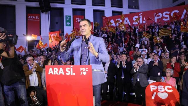 Pedro Sánchez, en una imagen de su mitin en Barcelona.