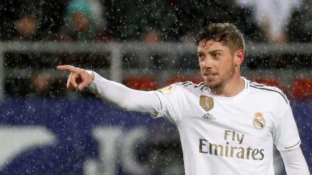 Fede Valverde celebra su primer gol oficial con el Real Madrid