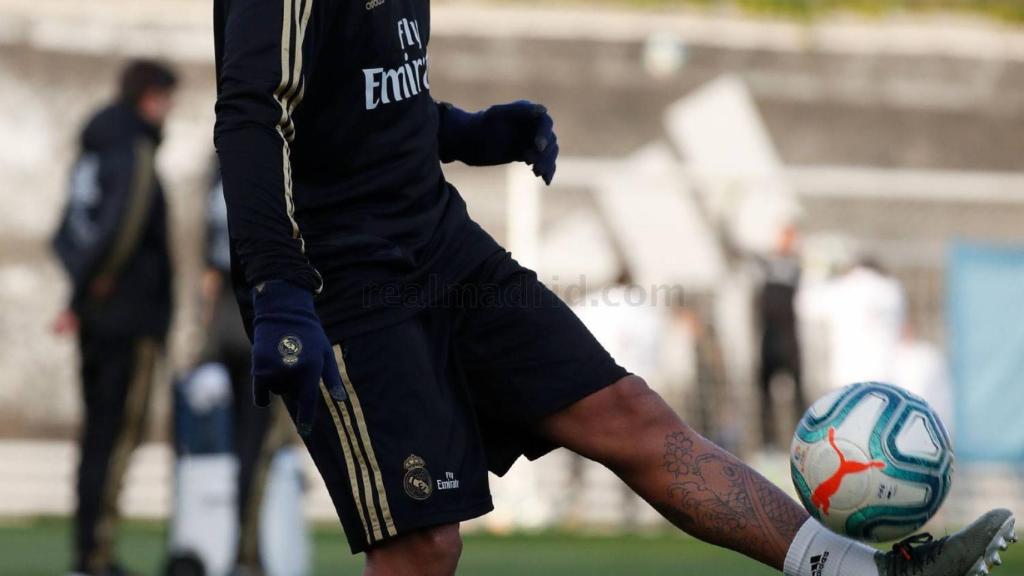 Marcelo, en un entrenamiento del Real Madrid