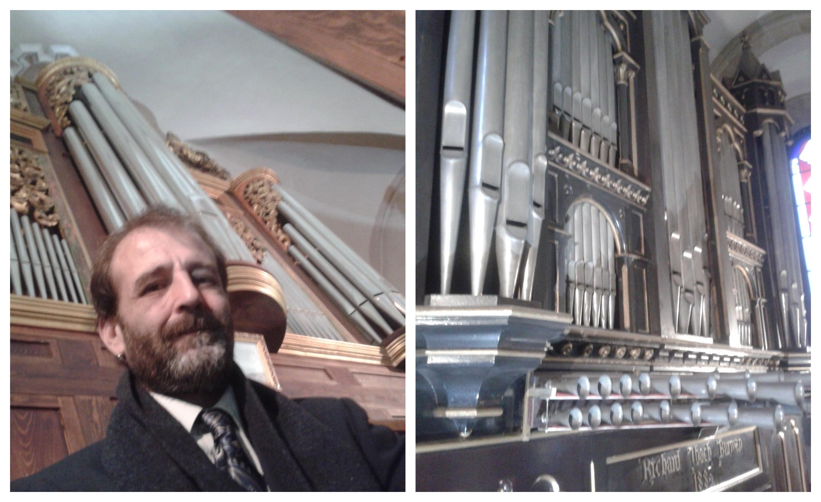 No me hice un selfie en mi vida, este es el único, dice Jorge; a la derecha el órgano de la Iglesia Castrense de A Coruña