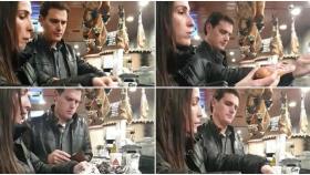 Malú y Albert Rivera desayunando en un bar de carretera.