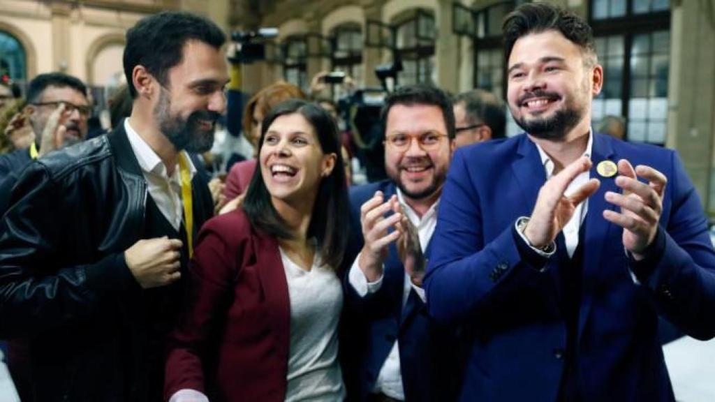 Aragonès y Rufián celebran los resultados de ERC el 10-N junto a Torrent