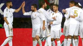 Los jugadores del Real Madrid celebran un gol en La Liga 2019/2020