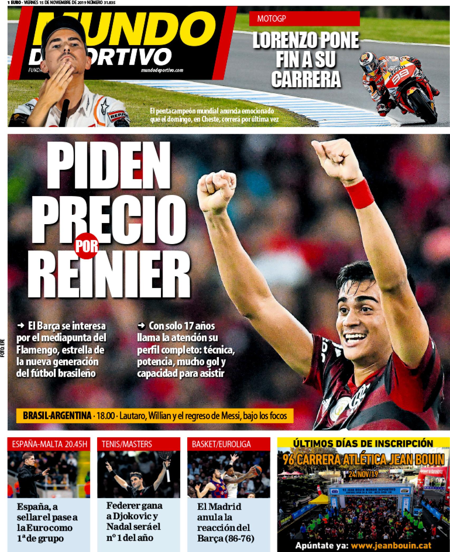 Portada Mundo Deportivo (15/11/2019)