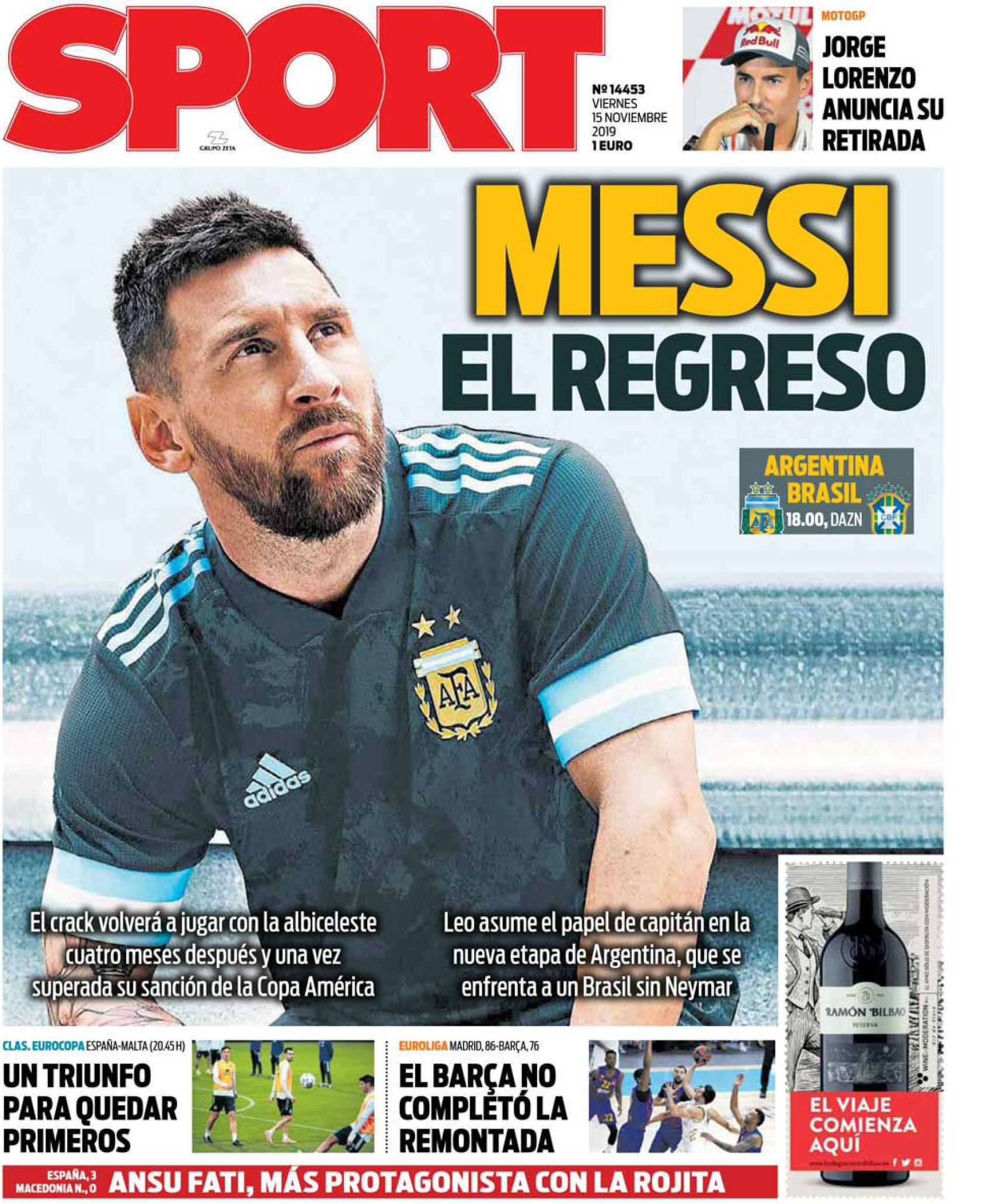 Portada SPORT (15/11/2019)