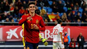 Gerard Moreno celebra su gol con la selección española ante Malta