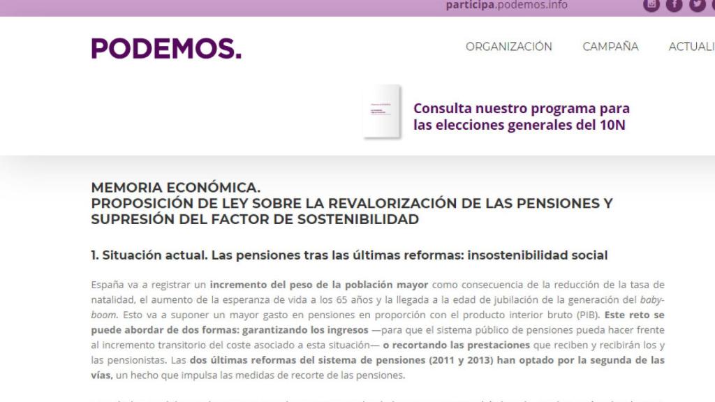 Memoria Económica Ley de Revalorización de Pensiones de Unidas Podemos.