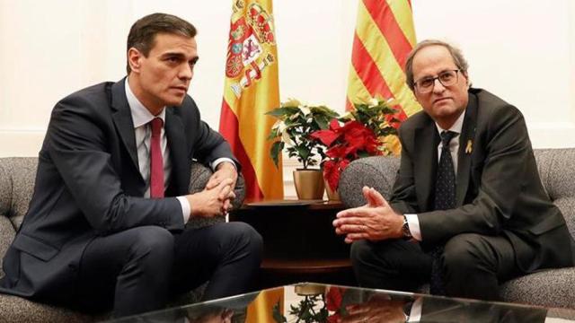 Pedro Sánchez y Quim Torra, en su reunión mantenida en el Palacio de Pedralbes, Barcelona.