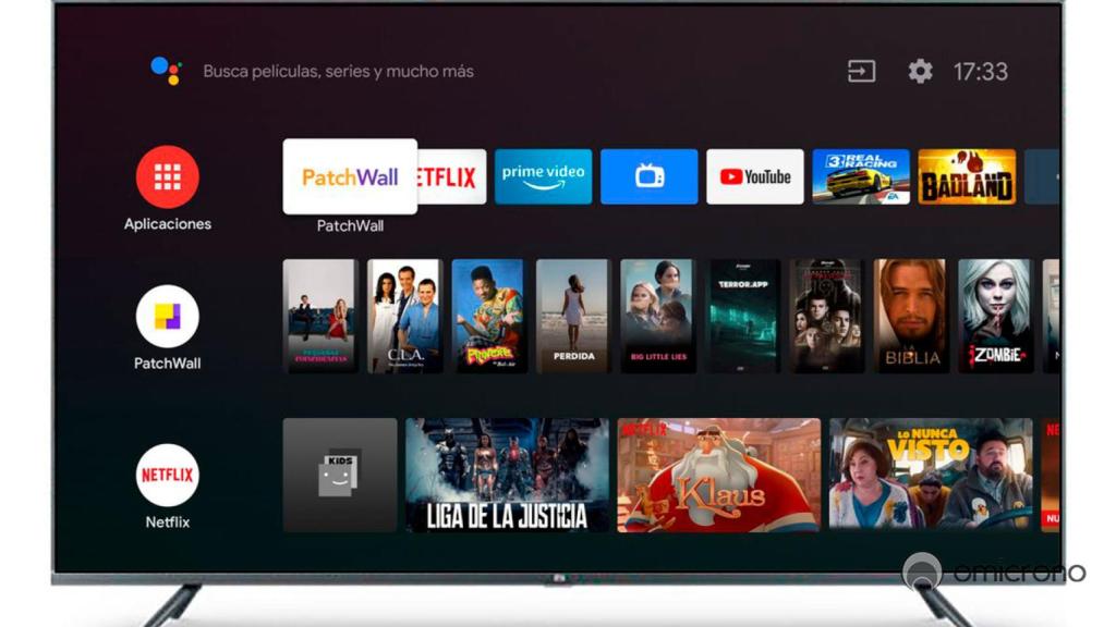 El televisor de Xiaomi con el menú abierto.