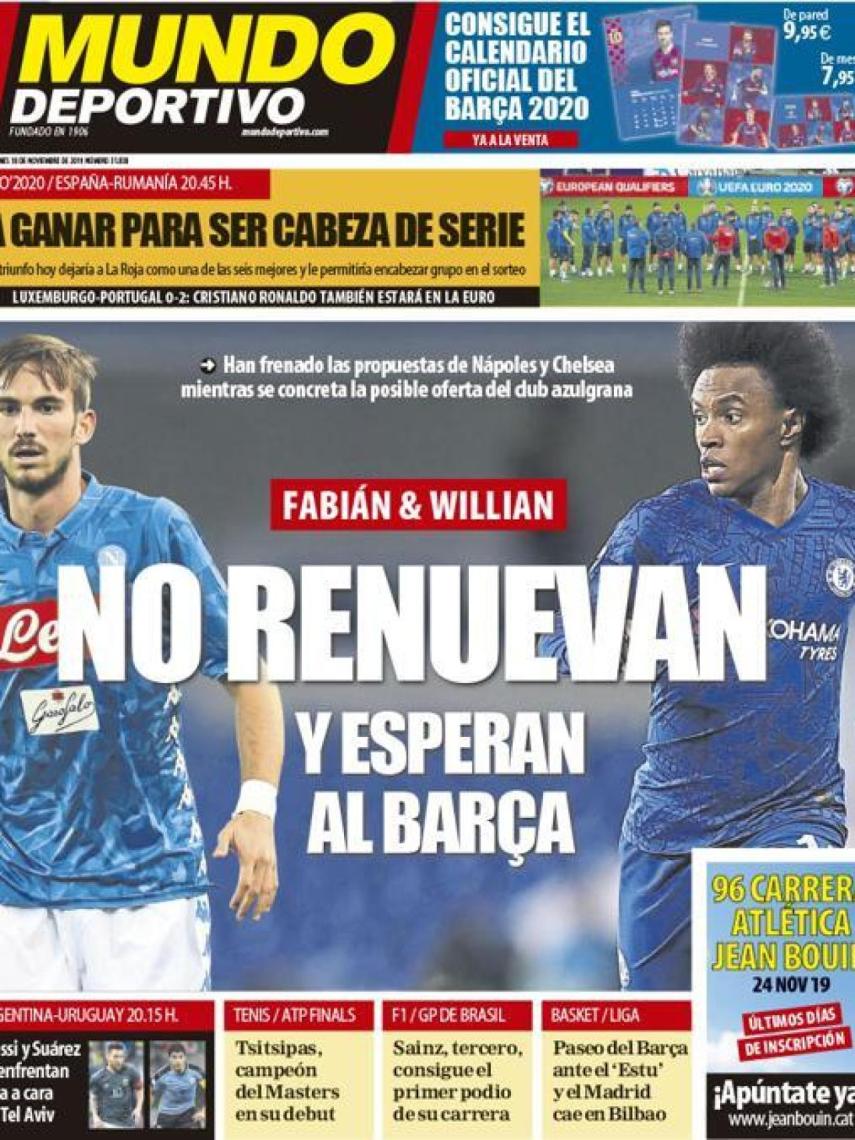 La portada del diario Mundo Deportivo (18/11/2019)