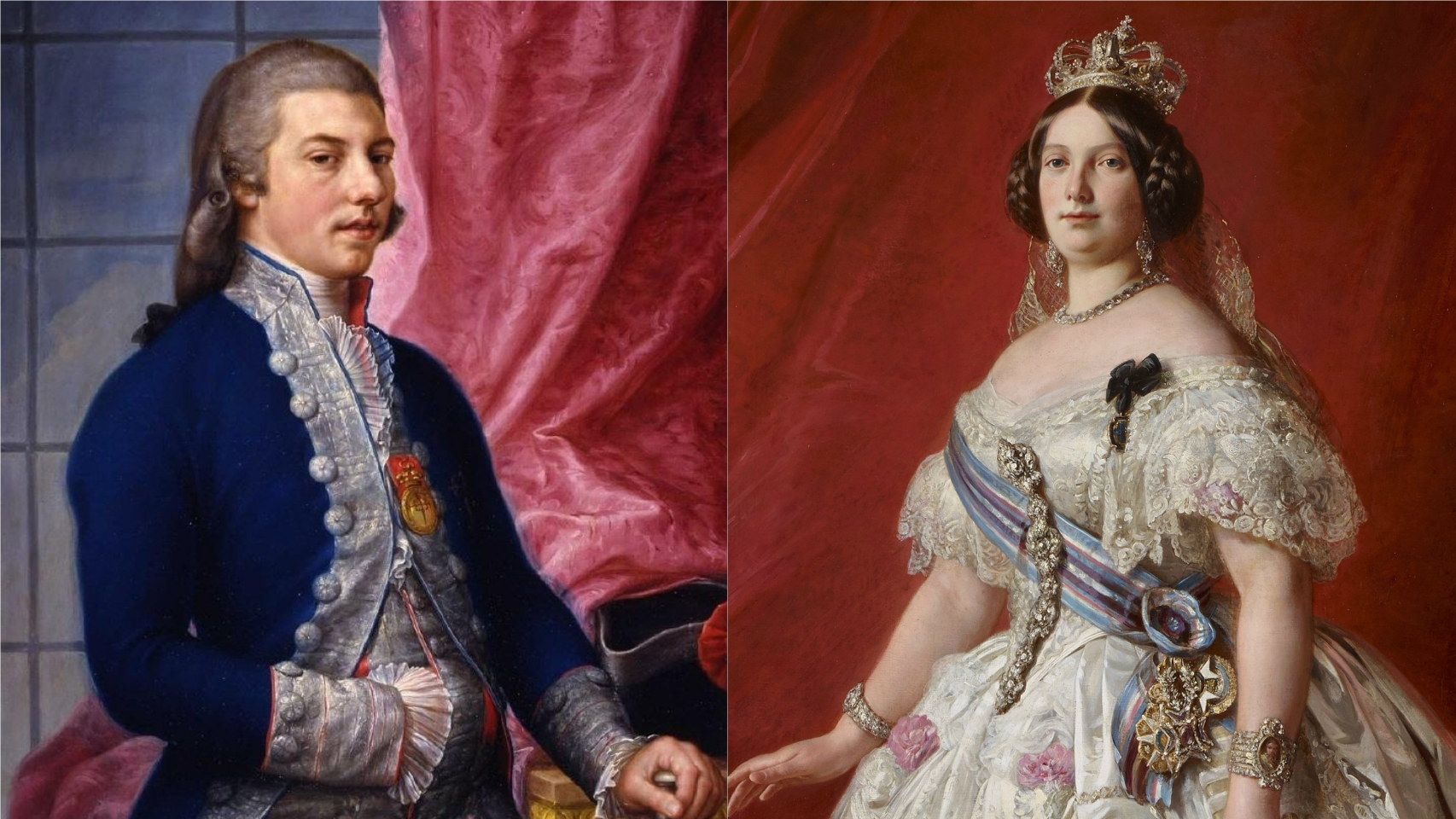 Retratos de Godoy e Isabel II.