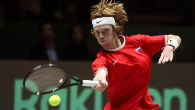 Rublev, durante el partido ante Bautista.