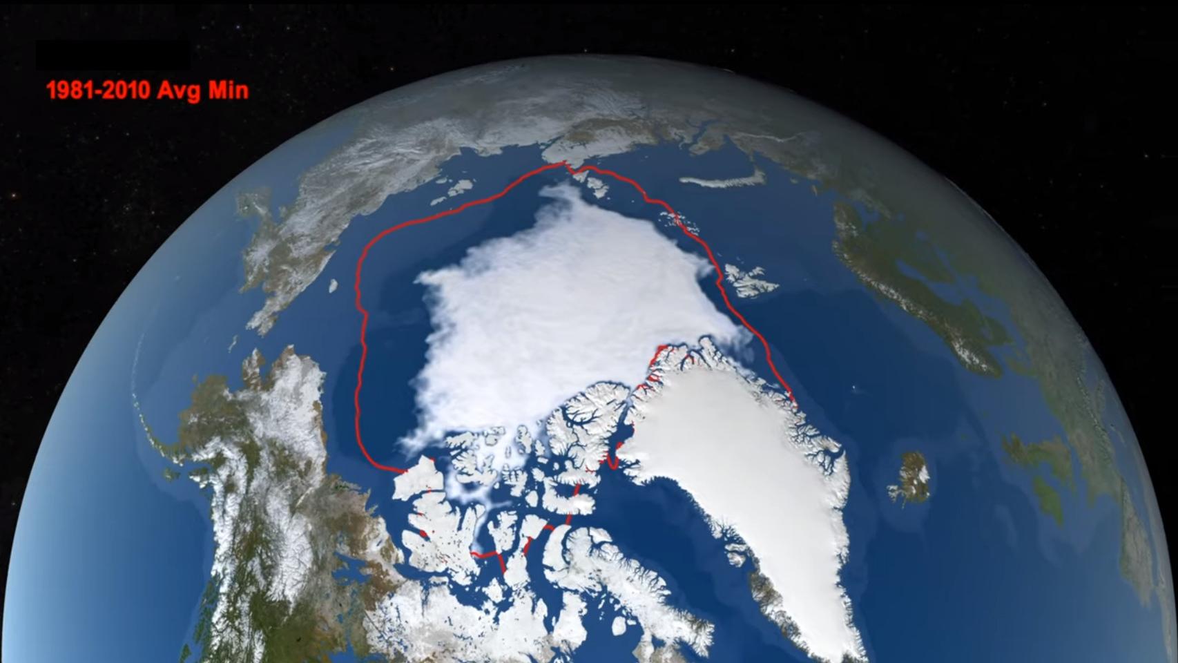 La extensión del hielo ártico en septiembre de 2019 frente a la media.