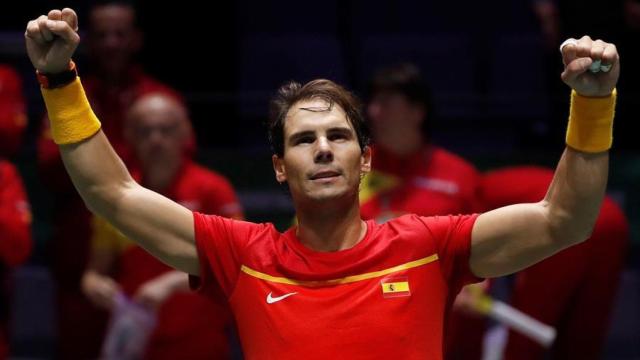 Nadal, celebrando su victoria en la Caja Mágica.