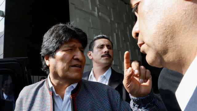 Evo Morales, este miércoles en México DF tras una conferencia de prensa.