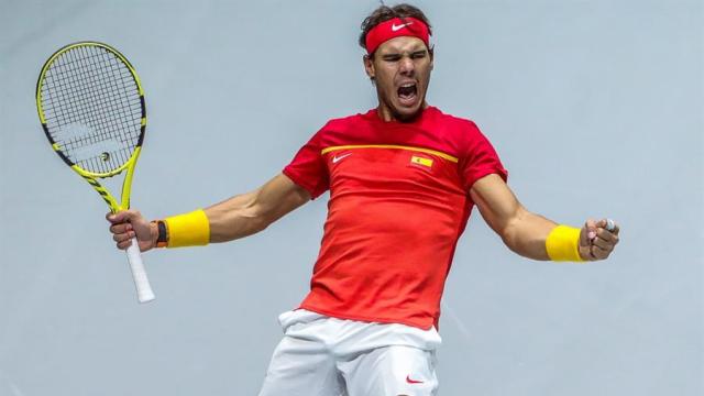 Nadal, celebrando la victoria ante Argentina.