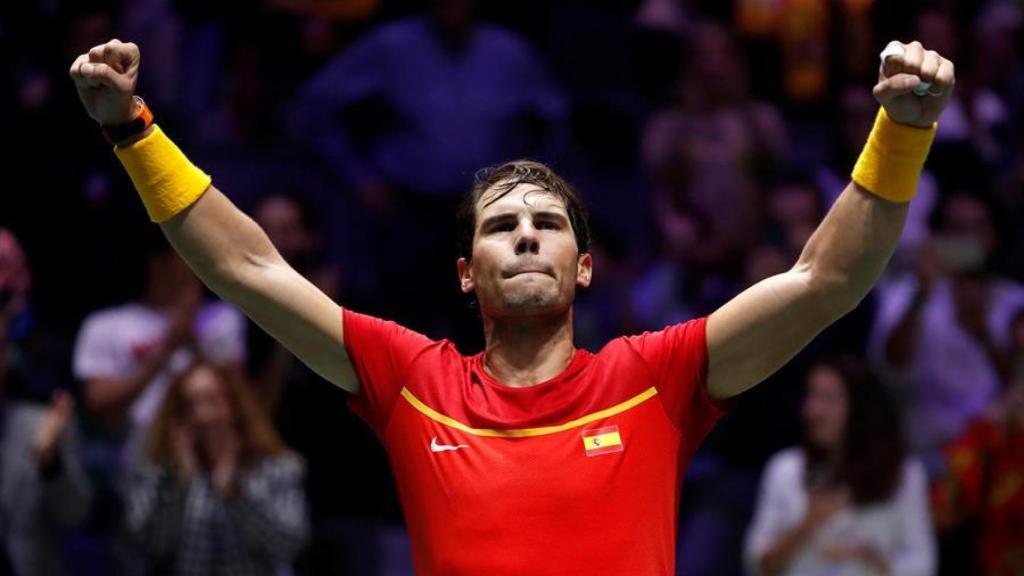 Nadal, celebrando la victoria ante Gran Bretaña.