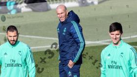 Zinedine Zidane, Thibaut Courtois y Karim Benzema
