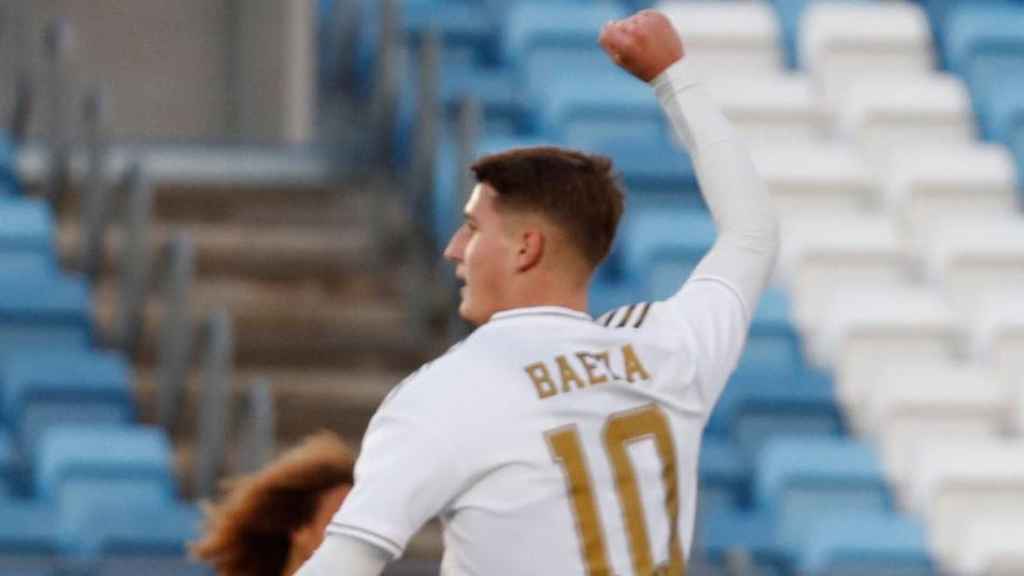 Miguel Baeza celebra un gol en la Youth League