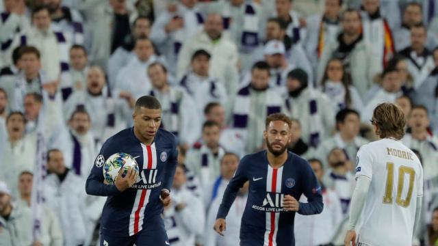 Kylian Mbappé tras marcar su gol en el Santiago Bernabéu