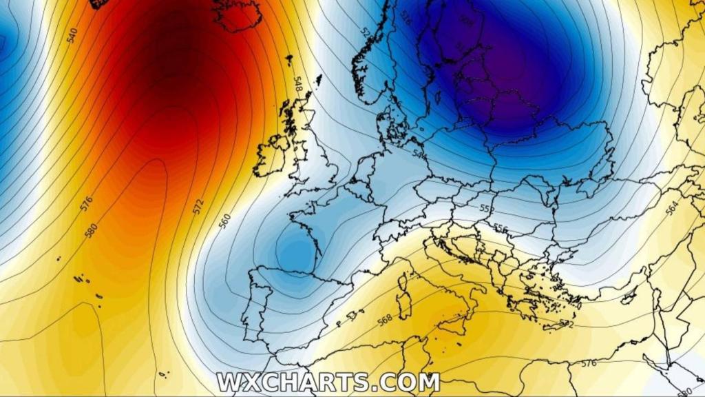 Simulación de las bajas presiones sobre España el 1 de diciembre de 2019. Severe-weather.eu.