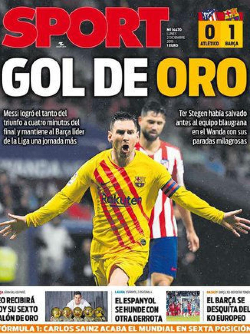 La portada del diario Sport (02/12/2019)