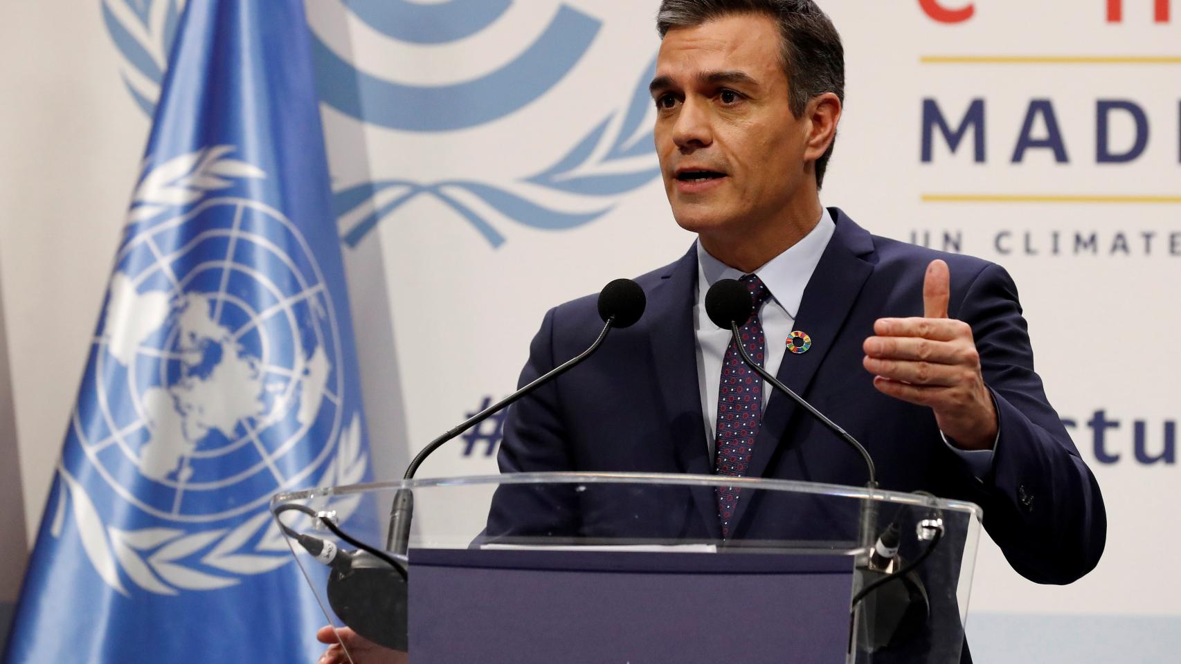 El presidente en funciones del Gobierno español, Pedro Sánchez, este lunes en la COP25.