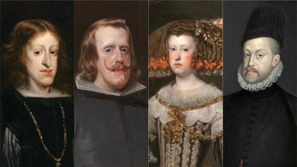 Carlos II, Felipe IV, Mariana de Austria y Felipe II.