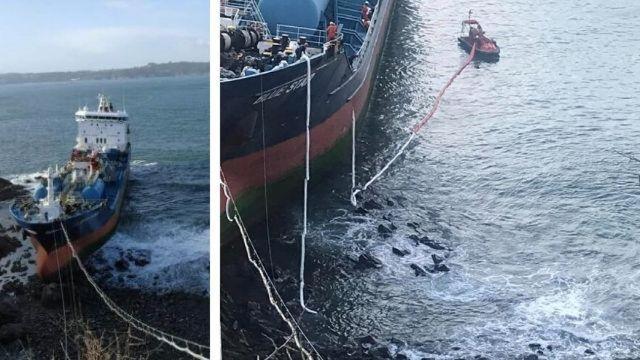 Las tareas de extracción del fuel y gasóleo del ‘Blue Star’ provocan un pequeño vertido al mar