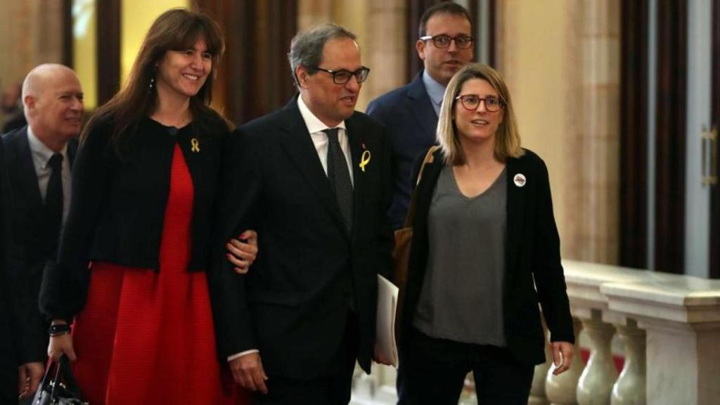 Laura Borràs, junto a Quim Torra y Elsa Artadi.