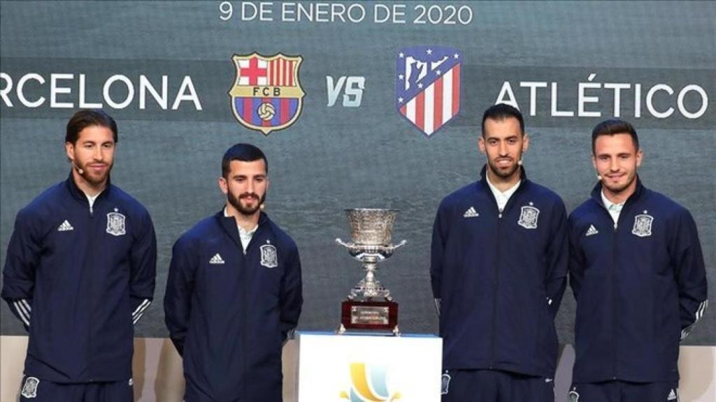 Sergio Ramos, Jose Luis Gayá, Sergi Busquets y Saúl Ñíguez, en el sorteo de la Supercopa de España 2019