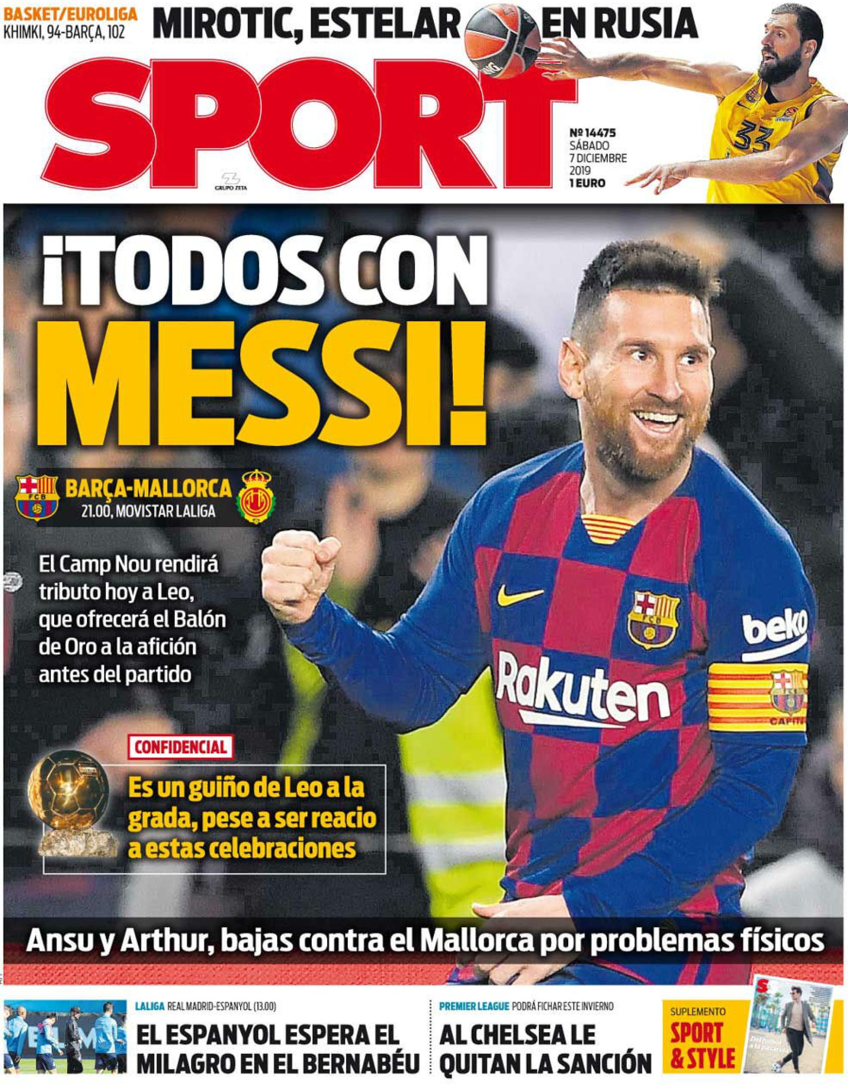 La portada del diario Sport (07/12/2019)