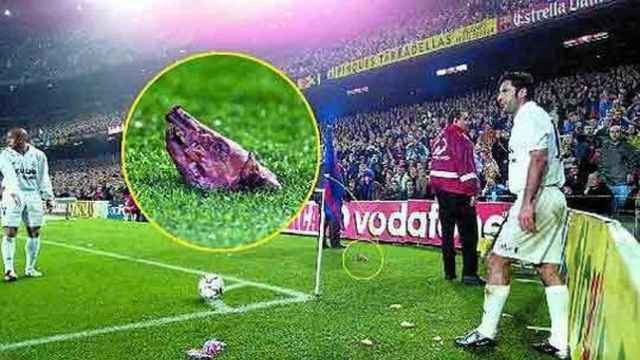 La cabeza del cochinillo que arrojaron a Luis Figo en su primera visita como madridista al Camp Nou
