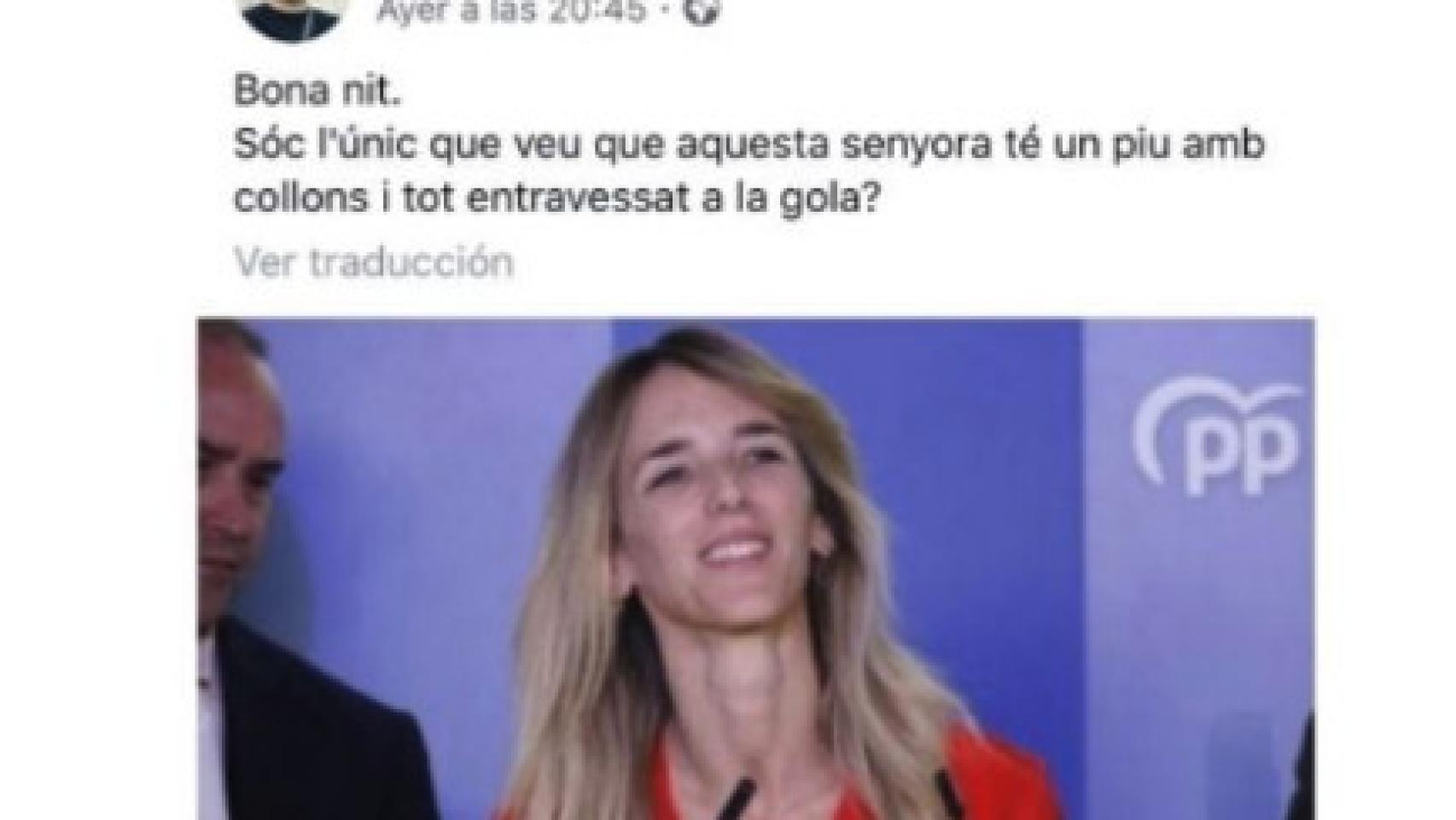 Mensaje en redes compartido por el concejal del PSOE contra Cayetana Álvarez de Toledo.