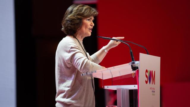 La vicepresidenta Calvo, durante su discurso en el Congreso del PSC.