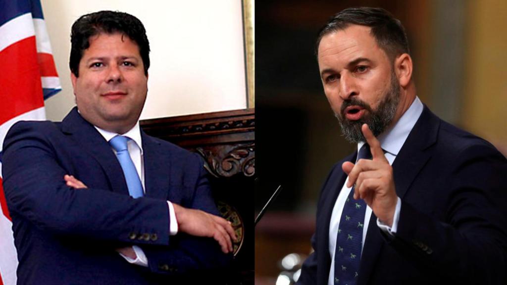 El ministro principal de Gibraltar, Fabián Picardo, y el presidente de Vox, Santiago Abascal, en un montaje.