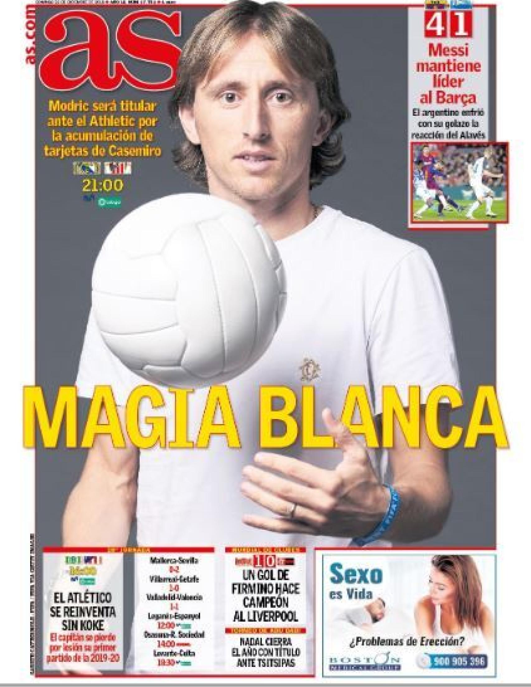 La portada del diario AS (22/12/2019)