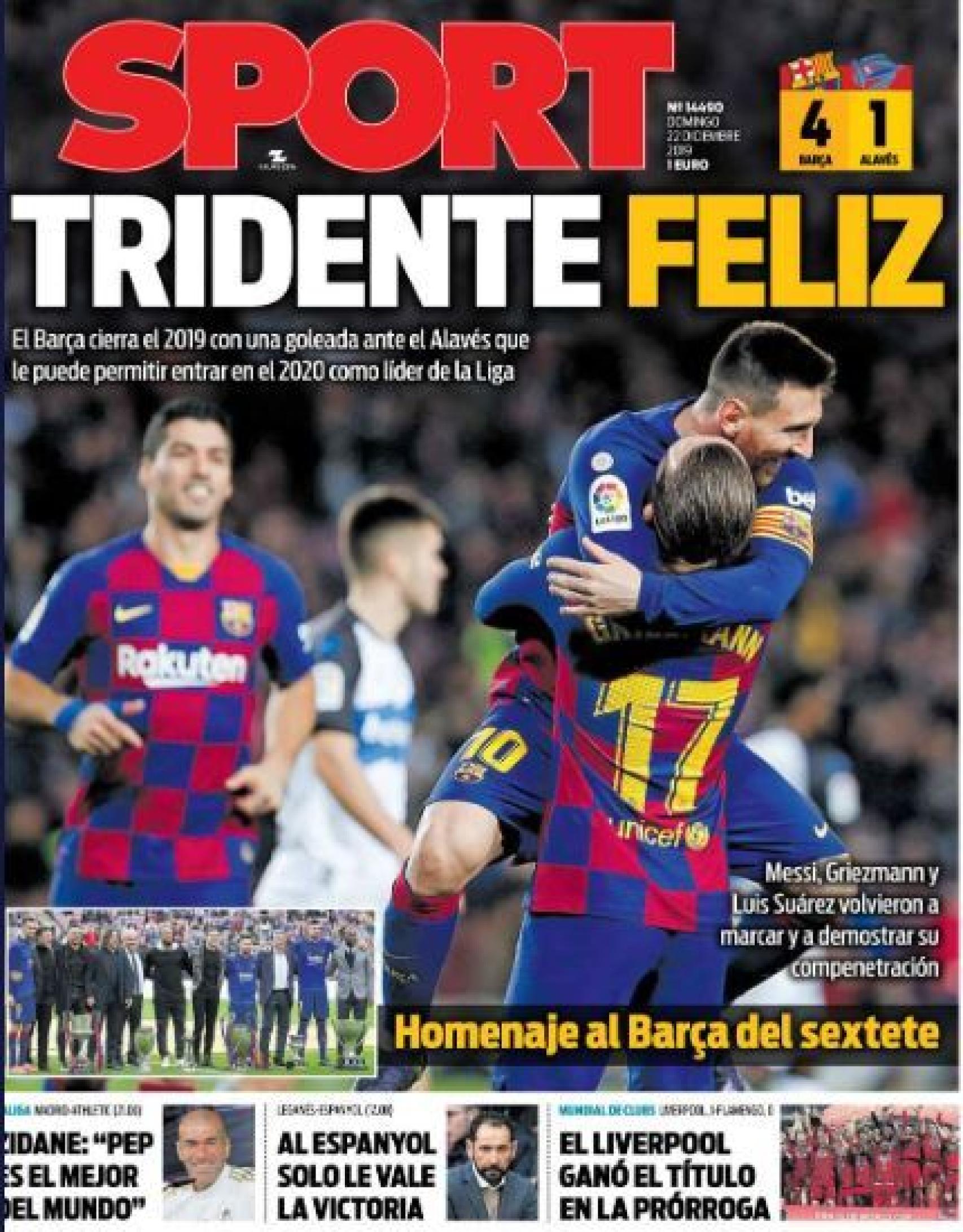 La portada del diario Sport (22/12/2019)