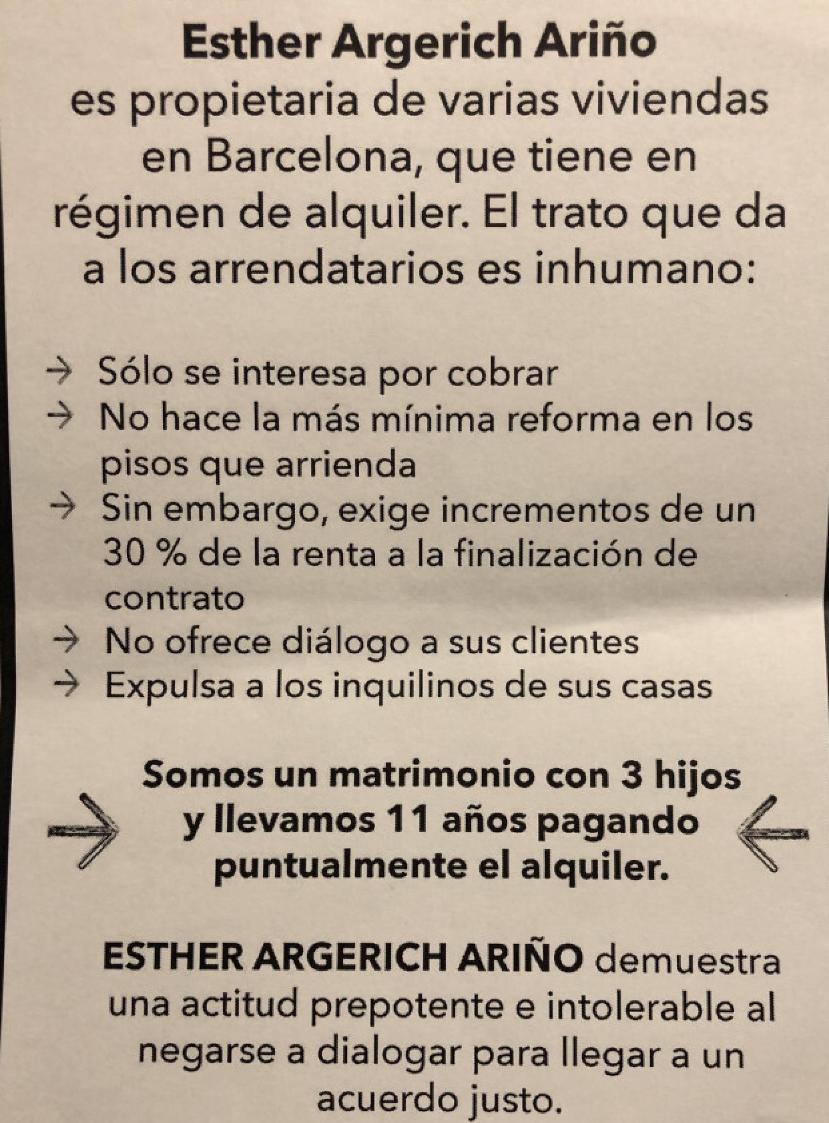 El panfleto distribuido contra Esther.