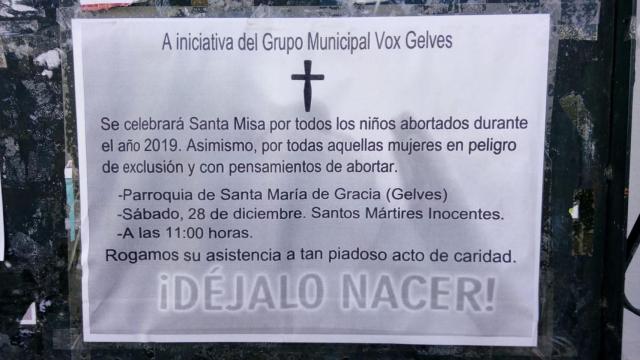 Vox convoca a una misa por los niños abortados y las mujeres que piensan abortar